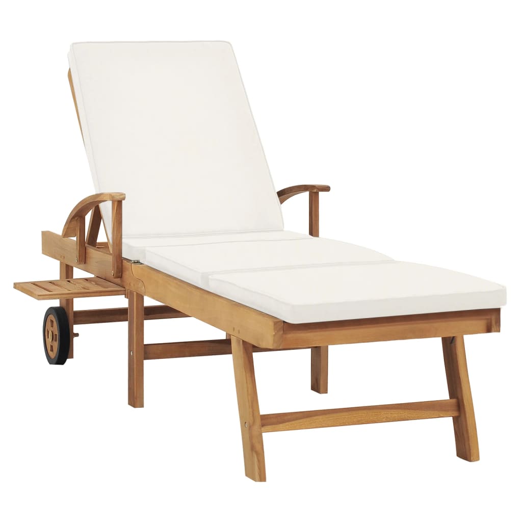 vidaXL Sun Lounger with Cushion Solid Teak Wood Cream