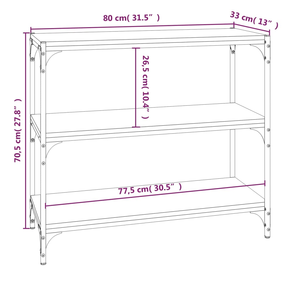 vidaXL Book Cabinet Smoked Oak 80x33x70.5 cm Engineered Wood and Steel