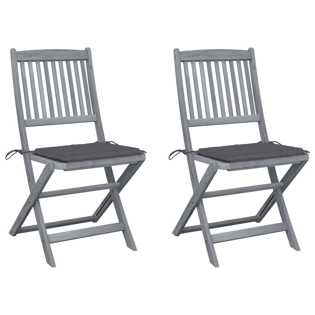 vidaXL Folding Outdoor Chairs 2 pcs with Cushions Solid Acacia Wood