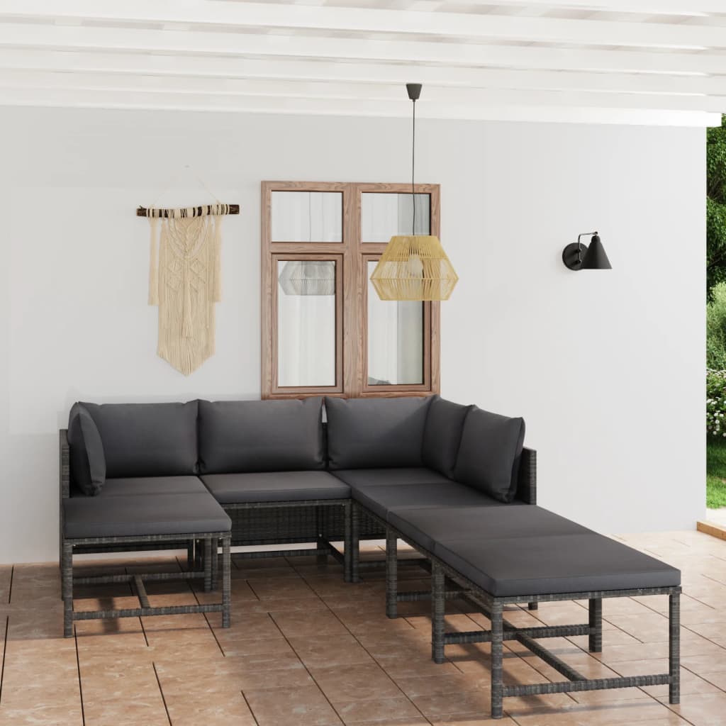 vidaXL 7 Piece Garden Lounge Set with Cushions Poly Rattan Grey