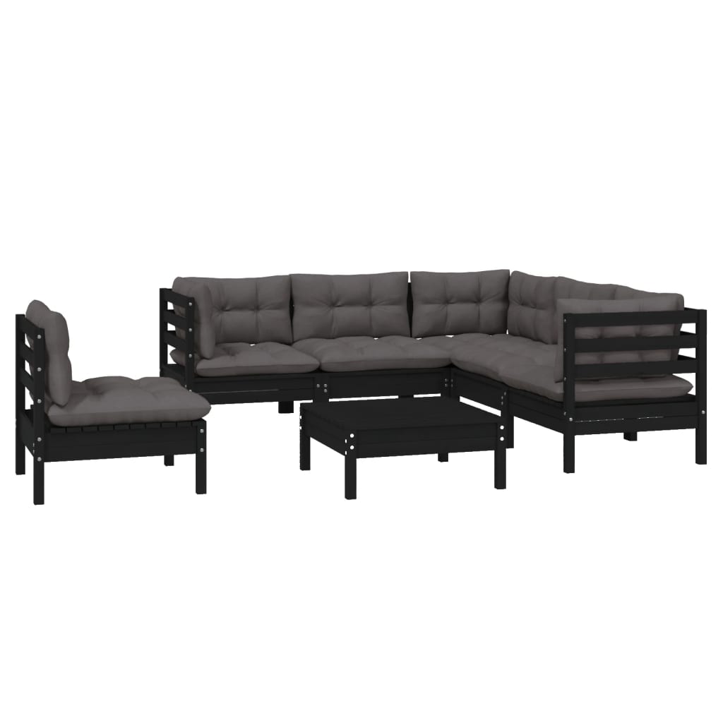 vidaXL 6 Piece Garden Lounge Set with Cushions Black Pinewood