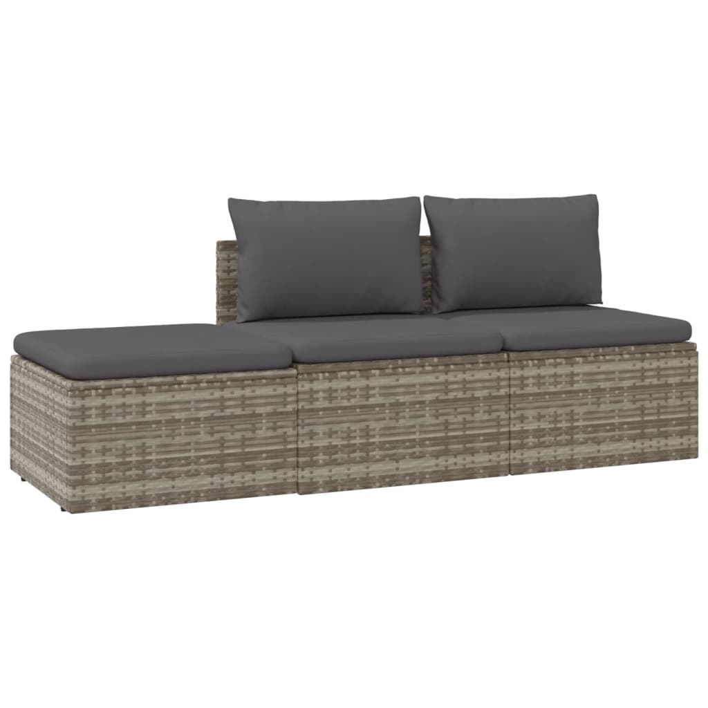 vidaXL 3 Piece Garden Lounge Set with Cushions Grey Poly Rattan