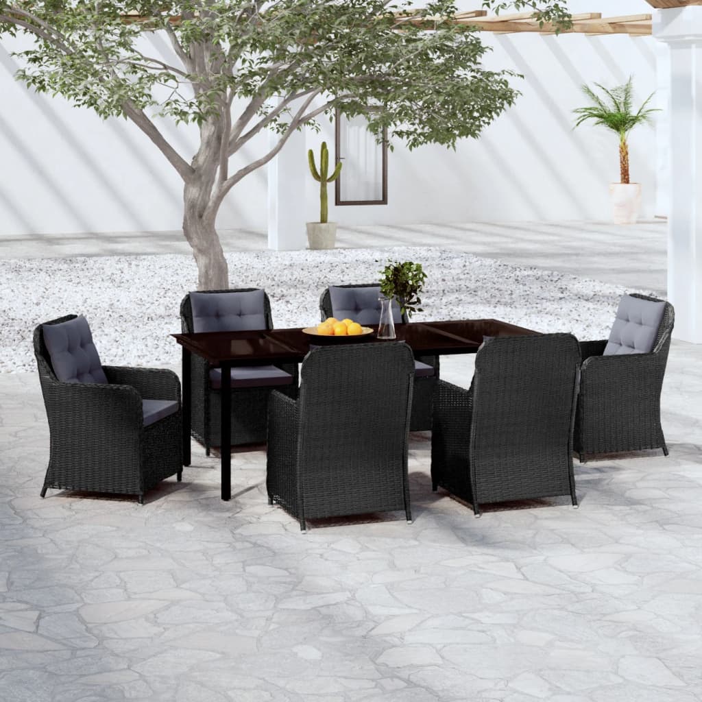 vidaXL 7 Piece Garden Dining Set Black