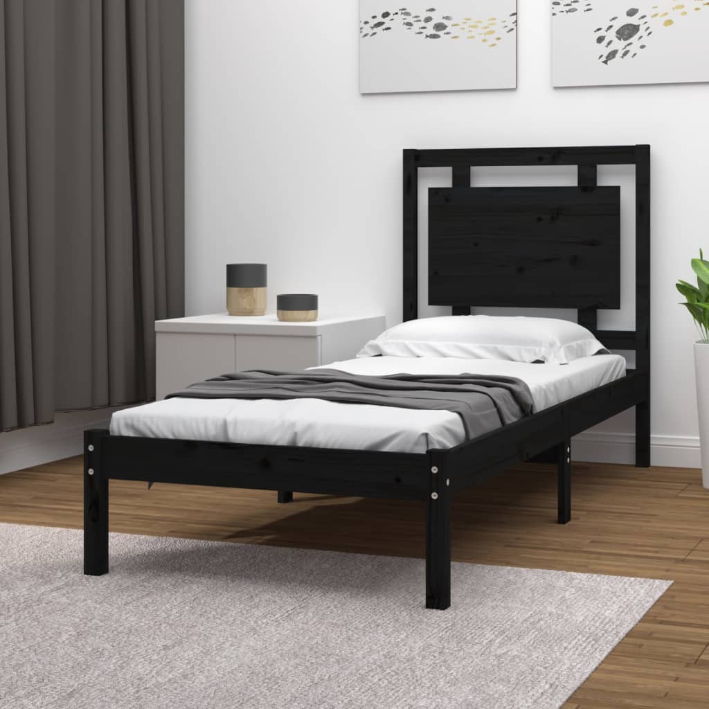 vidaXL Bed Frame without Mattress Black 90x190 cm Single Solid Wood