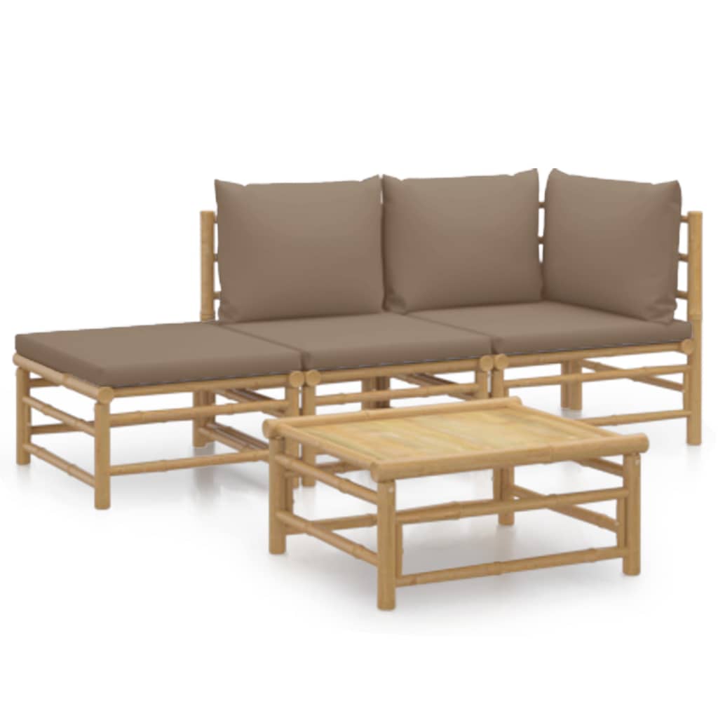 vidaXL 4 Piece Garden Lounge Set with Taupe Cushions Bamboo