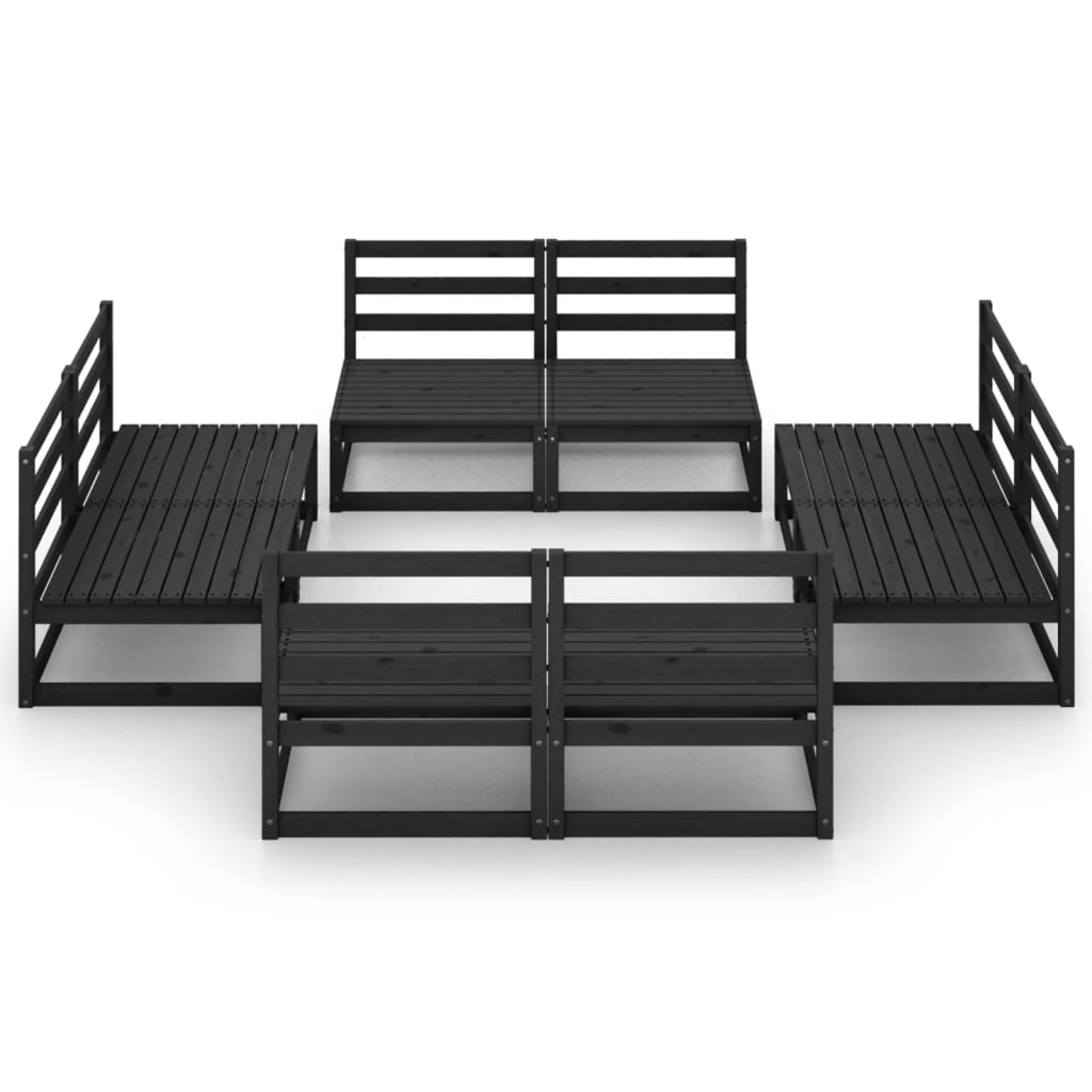 vidaXL 8 Piece Garden Lounge Set Black Solid Pinewood