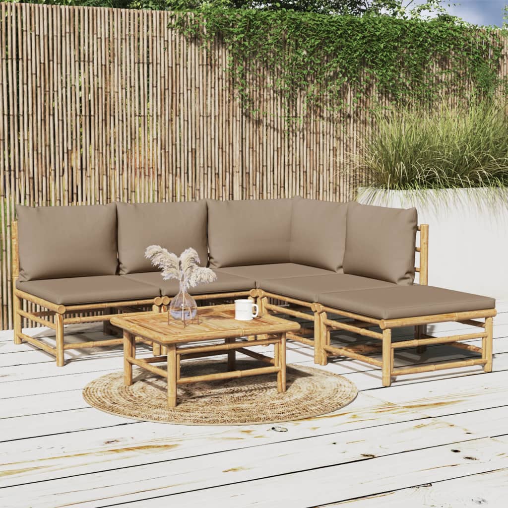 vidaXL 6 Piece Garden Lounge Set with Taupe Cushions Bamboo