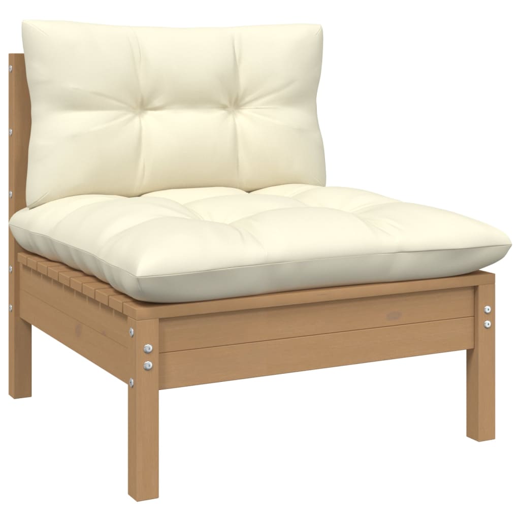 vidaXL 7 Piece Garden Lounge Set with Cream Cushions Pinewood