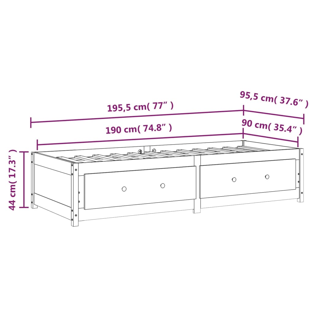 vidaXL Day Bed without Mattress 90x190 cm Single Solid Wood Pine