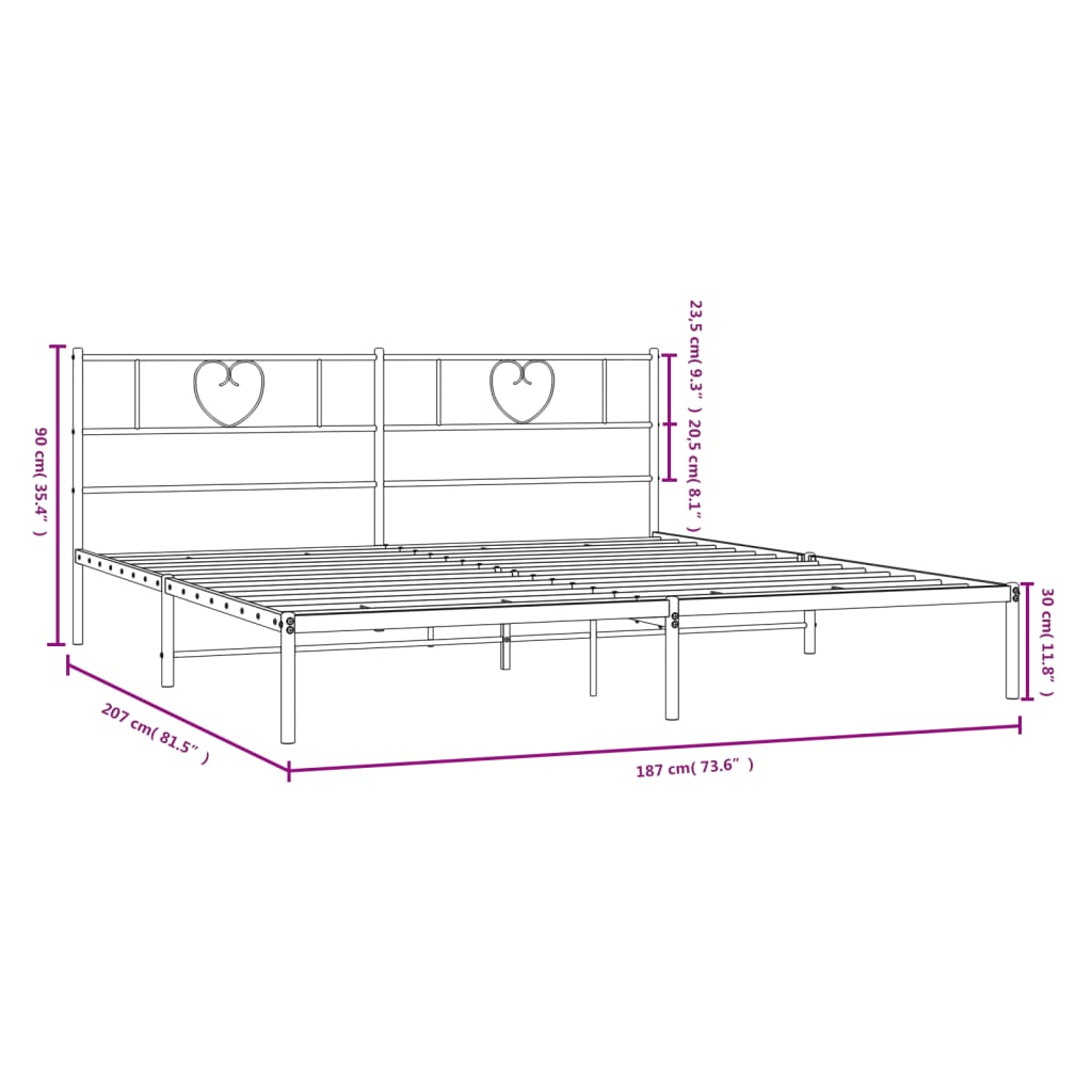 vidaXL Metal Bed Frame without Mattress with Headboard White 180x200cm