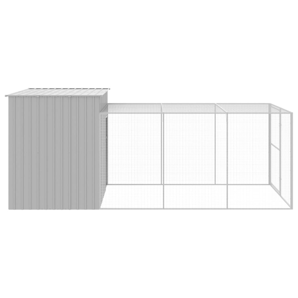 vidaXL Dog House with Run Light Grey 214x457x181 cm Galvanised Steel