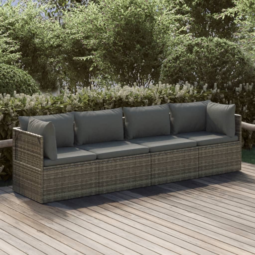 vidaXL 4 Piece Garden Lounge Set with Cushions Grey Poly Rattan