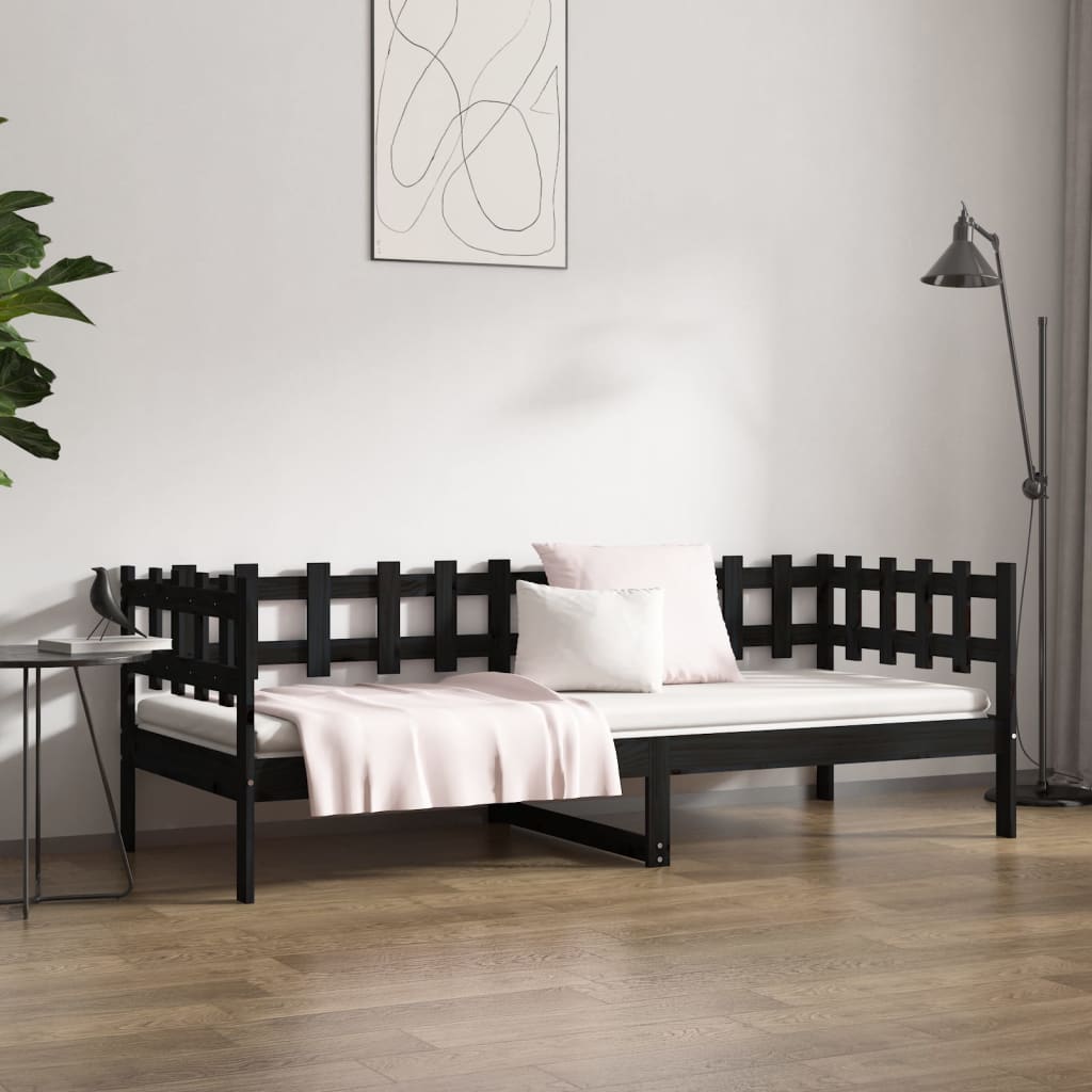 vidaXL Day Bed without Mattress Black 90x190 cm Single Solid Wood Pine