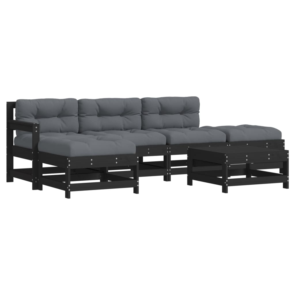 vidaXL 6 Piece Garden Lounge Set with Cushions Black Solid Wood