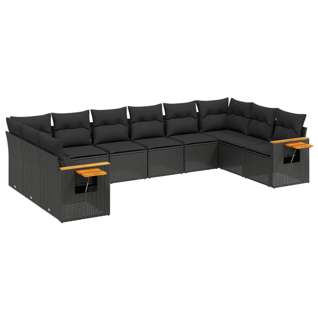 vidaXL 10 Piece Garden Sofa Set with Cushions Black Poly Rattan