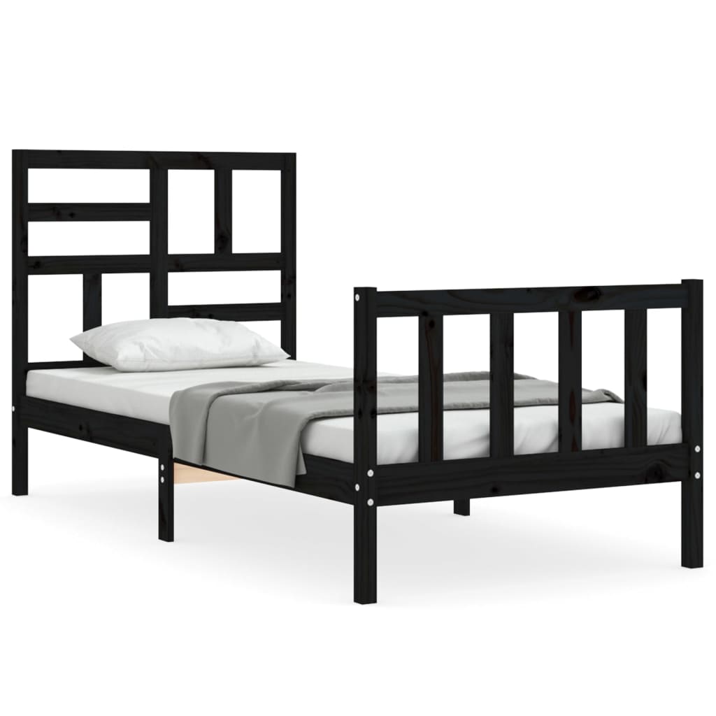 vidaXL Bed Frame without Mattress Black Single Solid Wood Pine