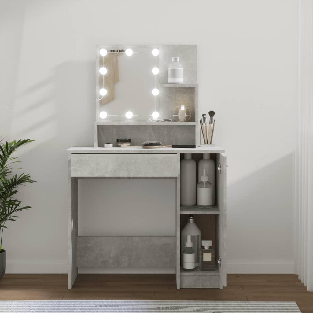 vidaXL Dressing Table with LED Concrete Grey 86.5x35x136 cm