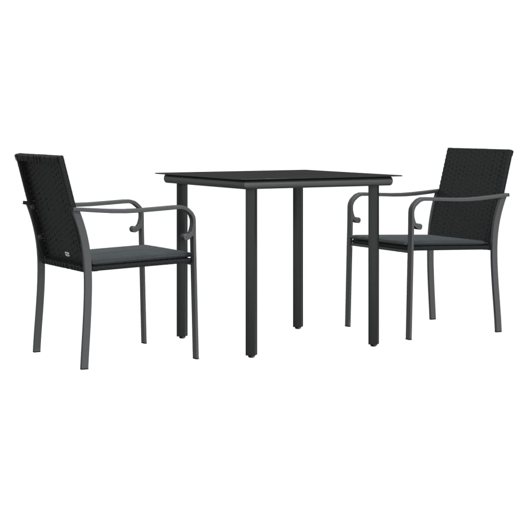 vidaXL 3 Piece Garden Dining Set with Cushions Poly Rattan and Steel