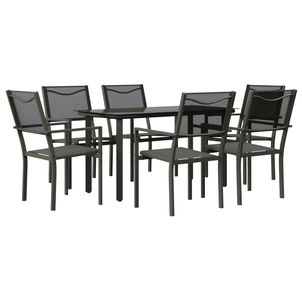 vidaXL 7 Piece Garden Dining Set Black Steel and Textilene