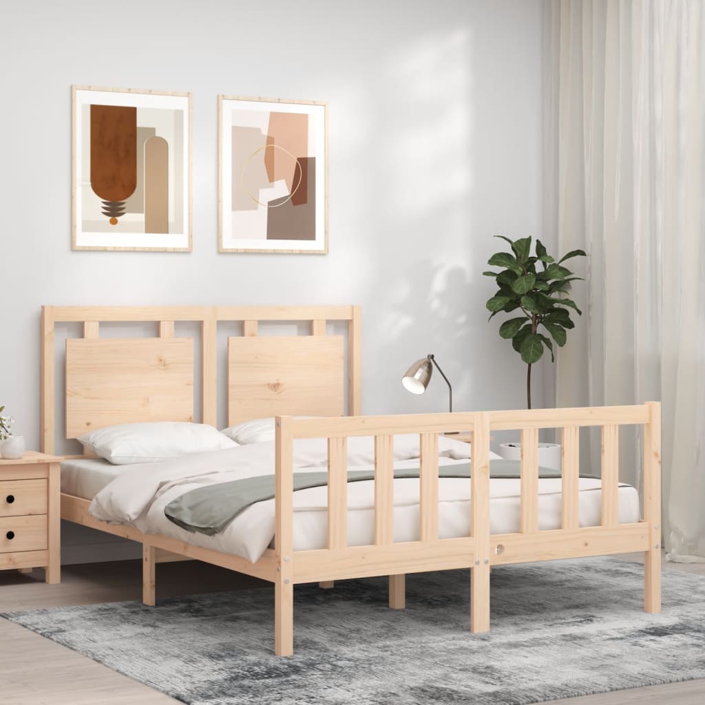 vidaXL Bed Frame with Headboard Double Solid Wood