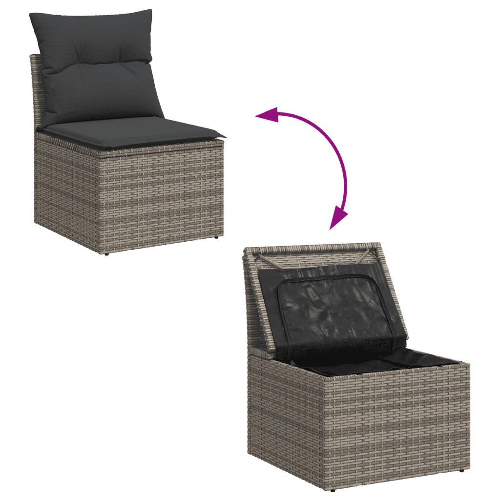 vidaXL 7 Piece Garden Sofa Set with Cushions Grey Poly Rattan