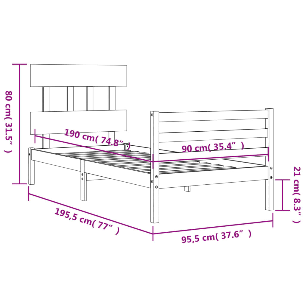 vidaXL Bed Frame without Mattress Single Solid Wood