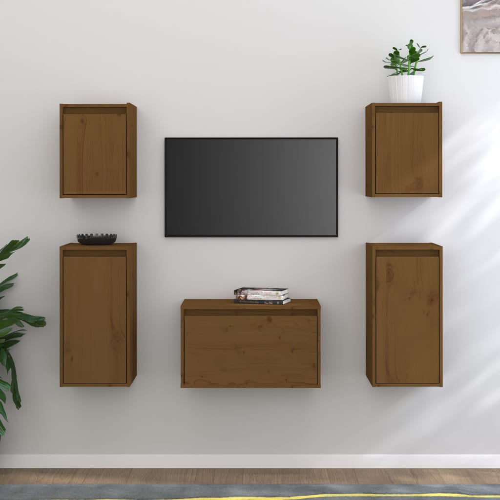 vidaXL TV Cabinets 5 pcs Honey Brown Solid Wood Pine