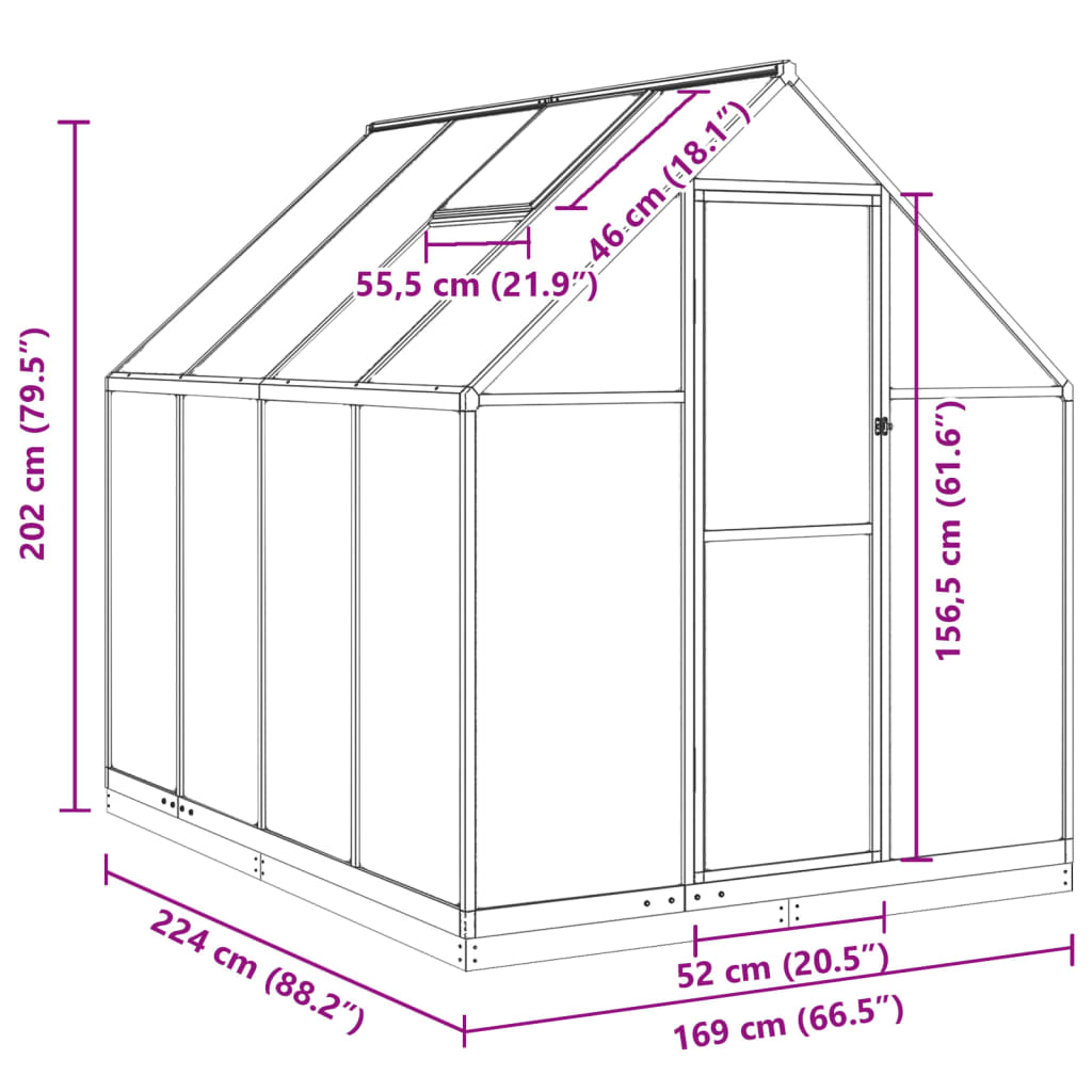 vidaXL Greenhouse with Base Frame Silver 224x169x202 cm Aluminium