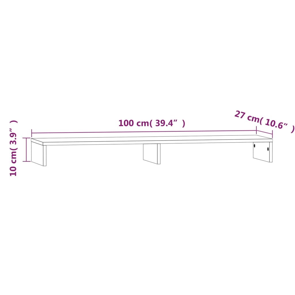 vidaXL Monitor Stand 100x27x10 cm Solid Wood Pine