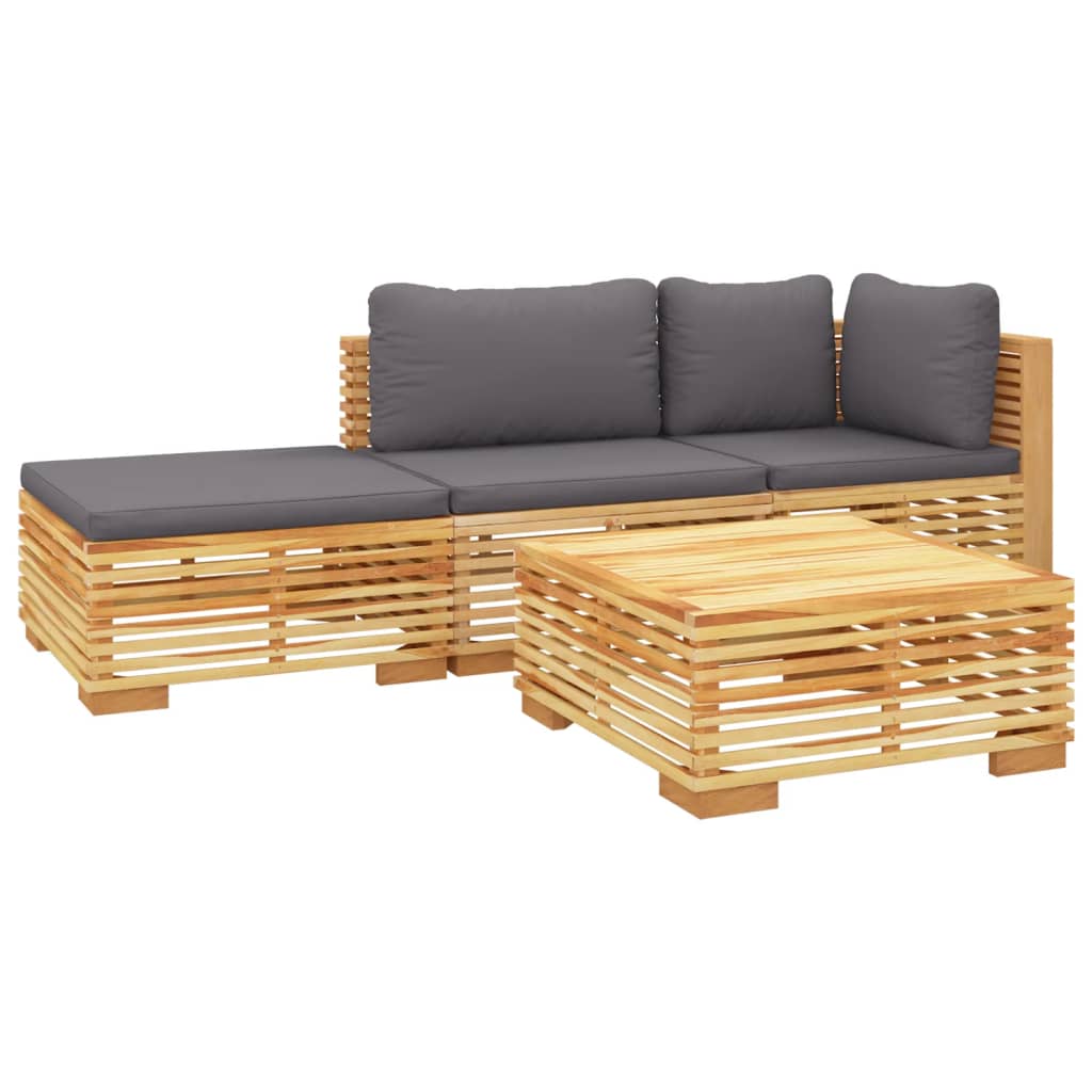 vidaXL 4 Piece Garden Lounge Set with Cushions Solid Wood Teak