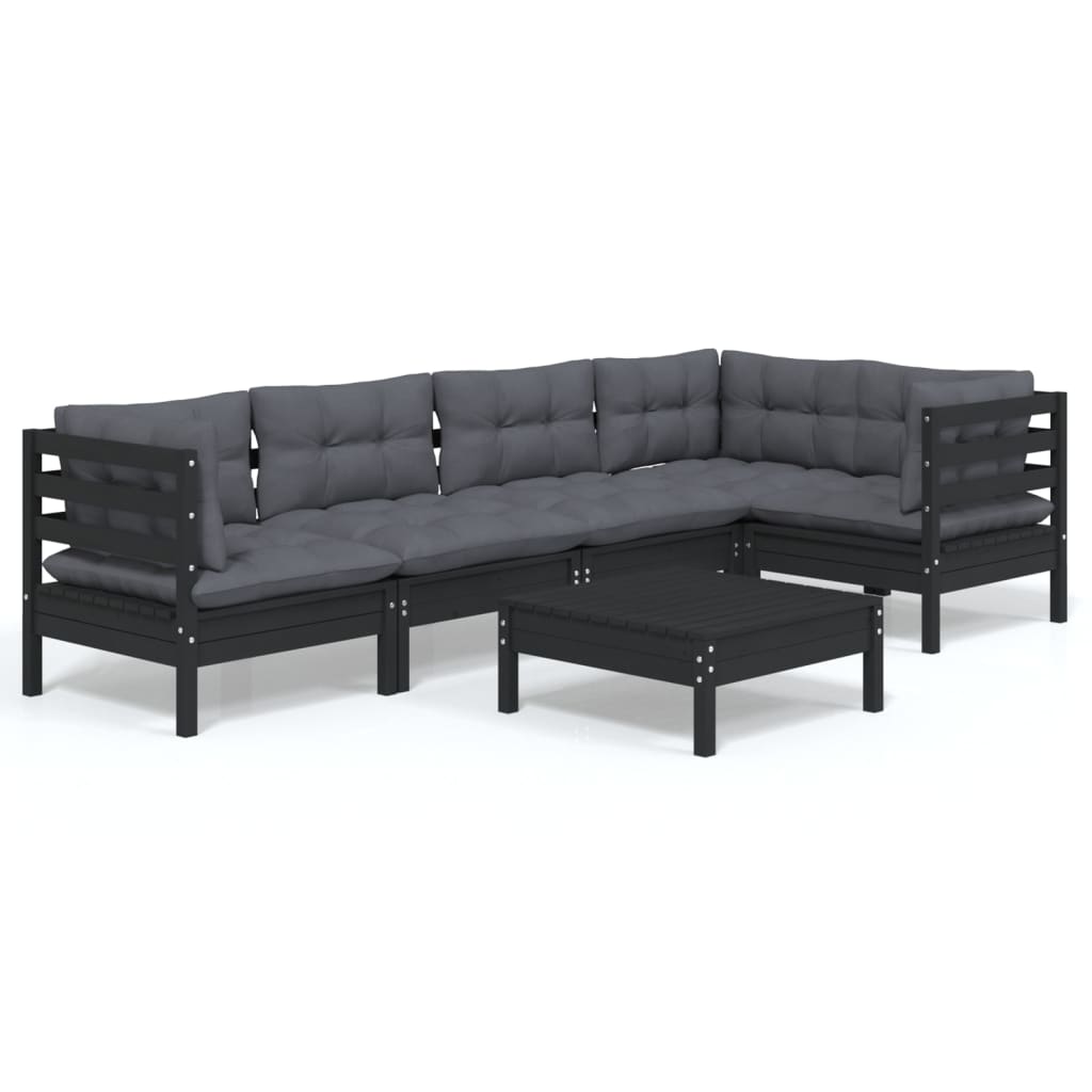 vidaXL 6 Piece Garden Lounge Set with Cushions Black Pinewood