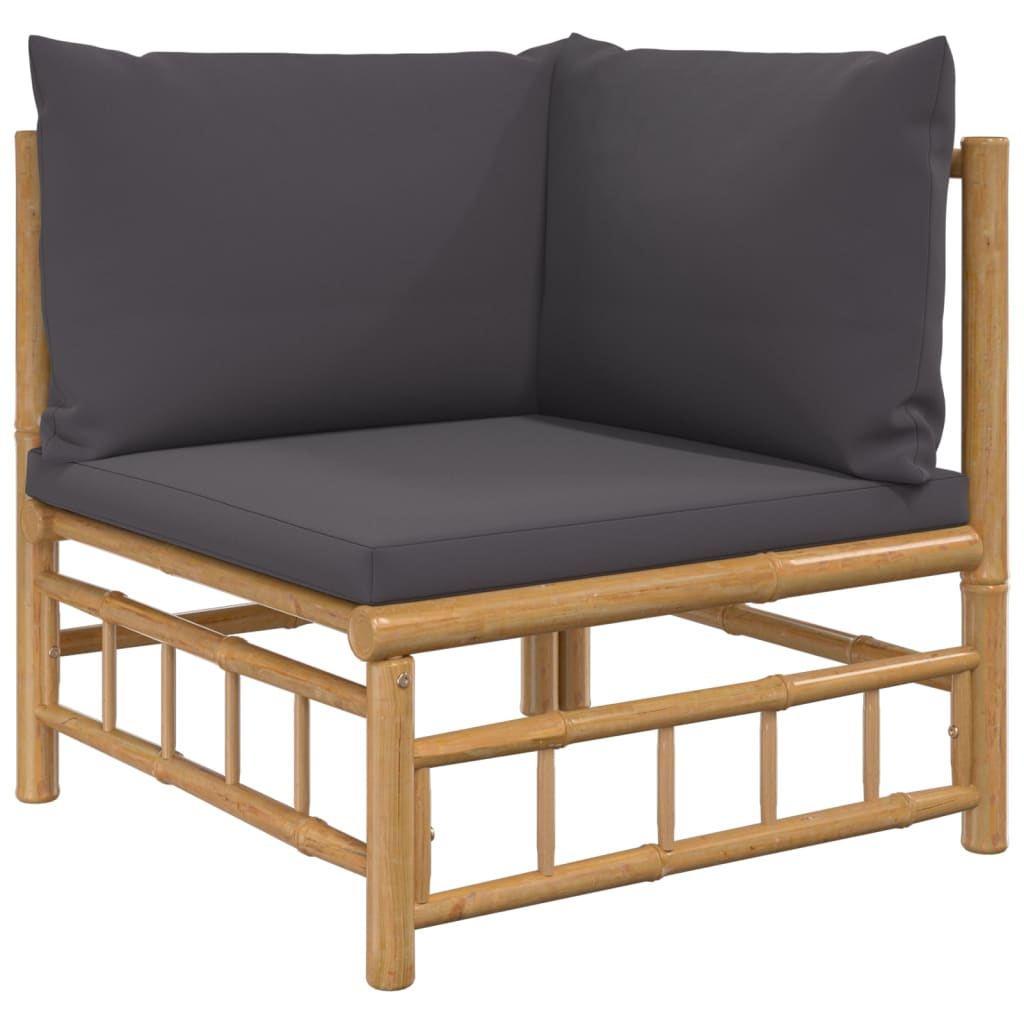 vidaXL 6 Piece Garden Lounge Set with Dark Grey Cushions Bamboo