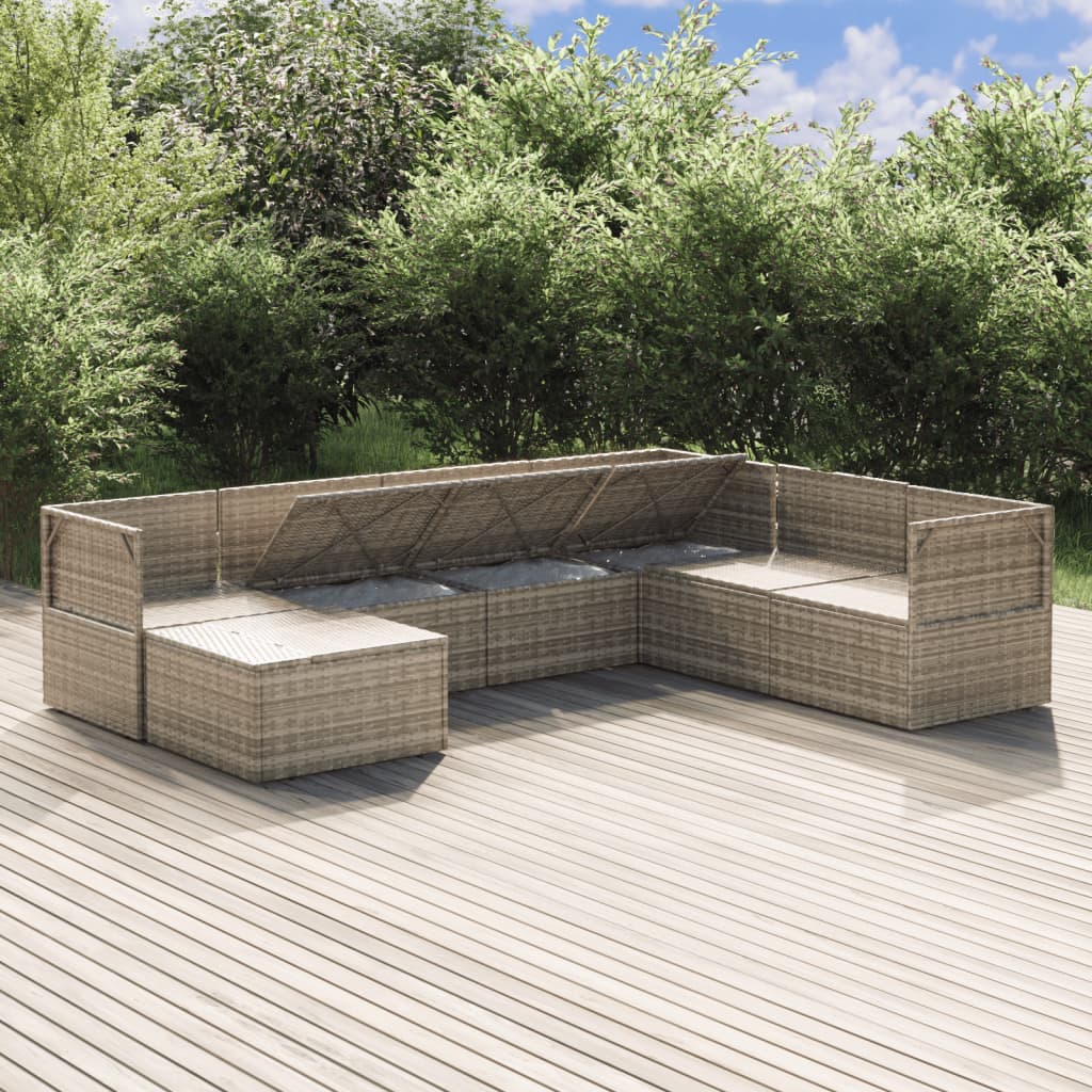 vidaXL 7 Piece Garden Lounge Set with Cushions Grey Poly Rattan