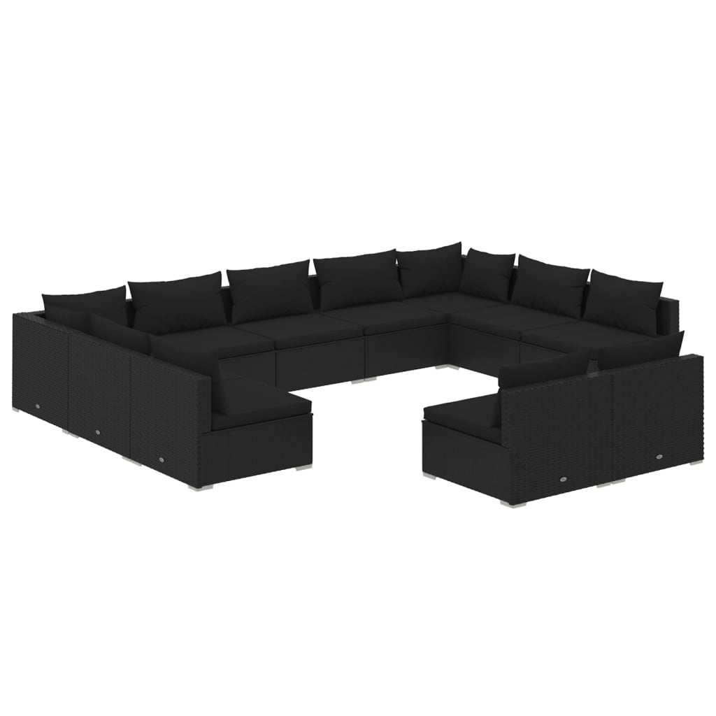 vidaXL 11 Piece Garden Lounge Set with Cushions Black Poly Rattan