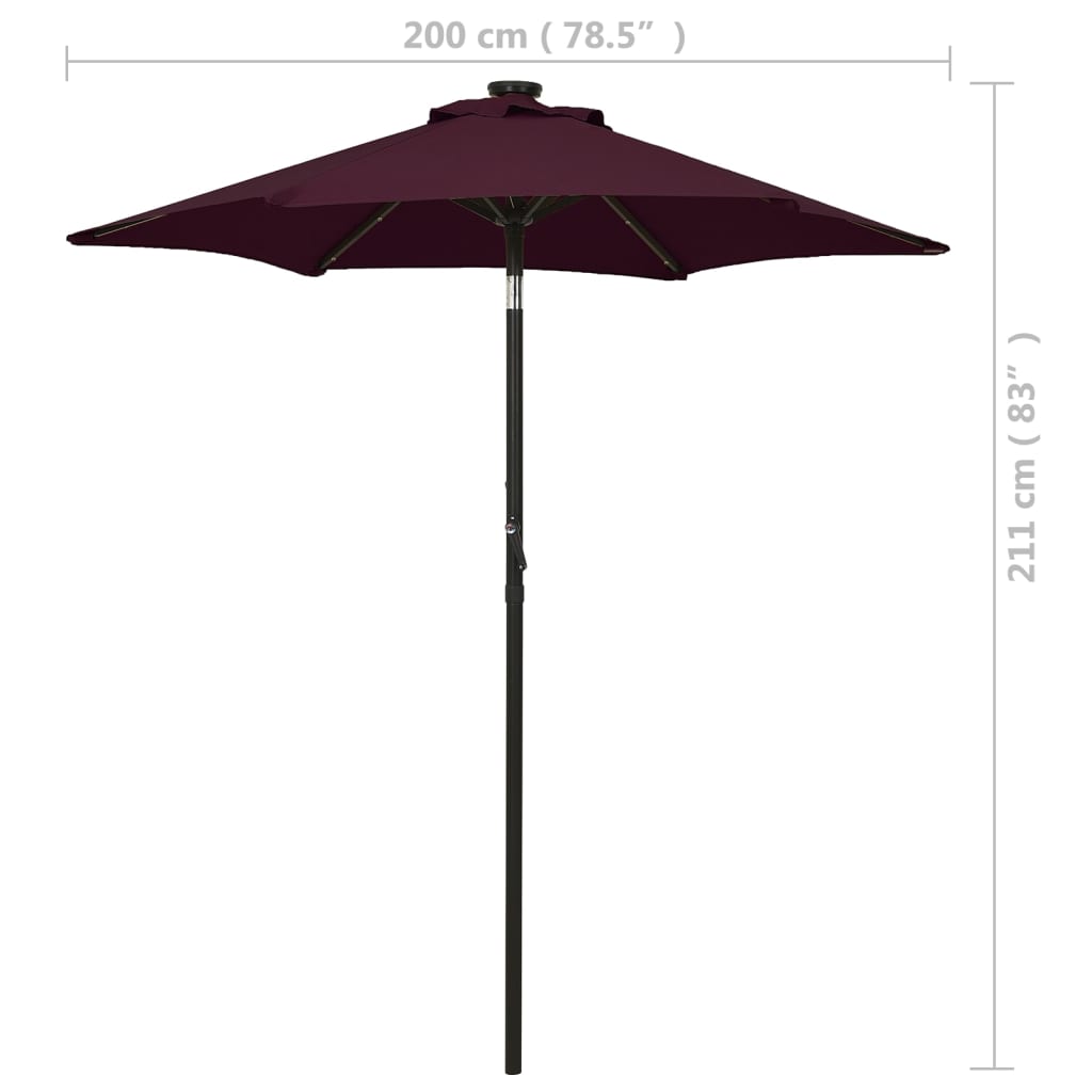 vidaXL Garden Parasol with LED Lights Bordeaux Red 200x211 cm Aluminium