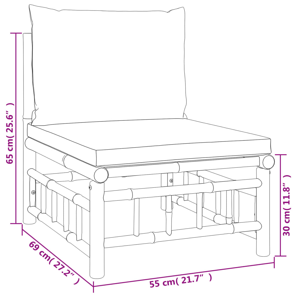 vidaXL 7 Piece Garden Lounge Set with Cream White Cushions Bamboo