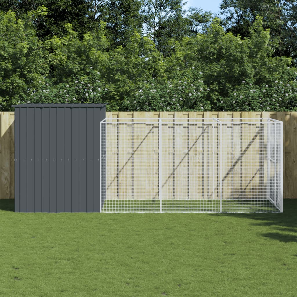 vidaXL Dog House with Run Anthracite 214x457x181 cm Galvanised Steel