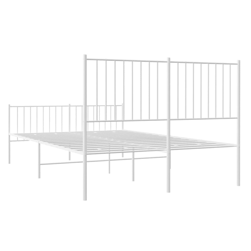 vidaXL Metal Bed Frame with Headboard and Footboard White 135x190 cm Double