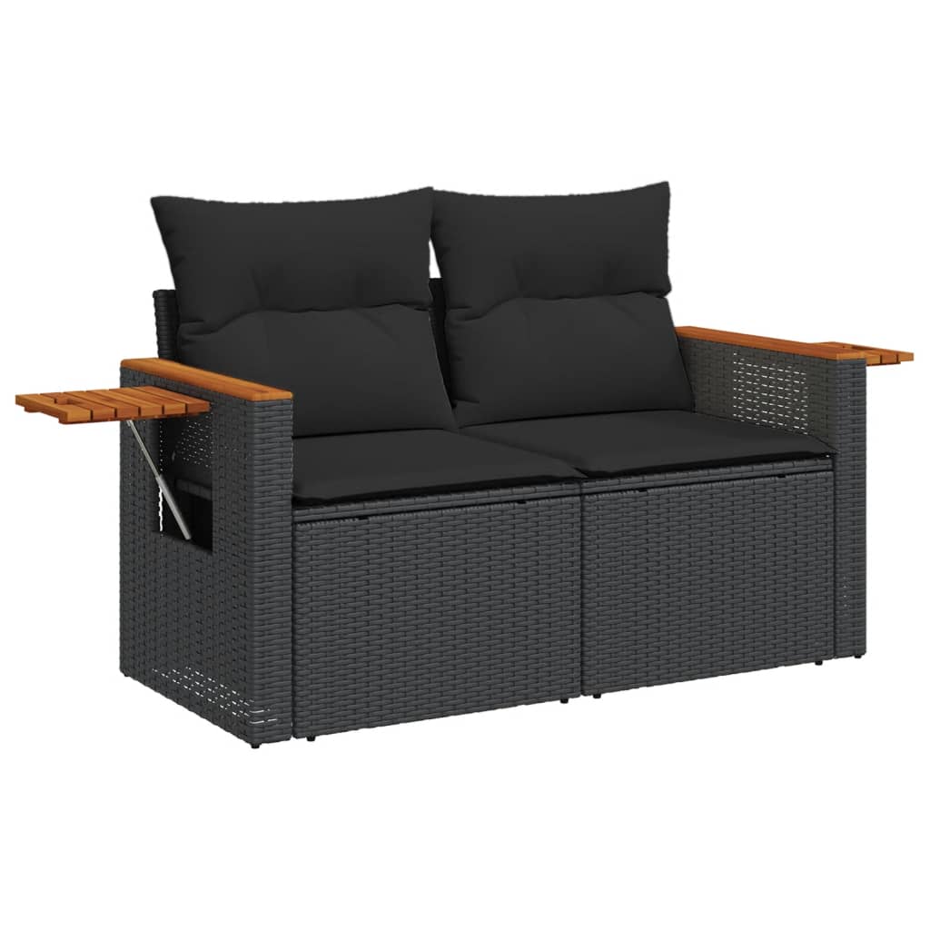 vidaXL 4 Piece Garden Sofa Set with Cushions Black Poly Rattan