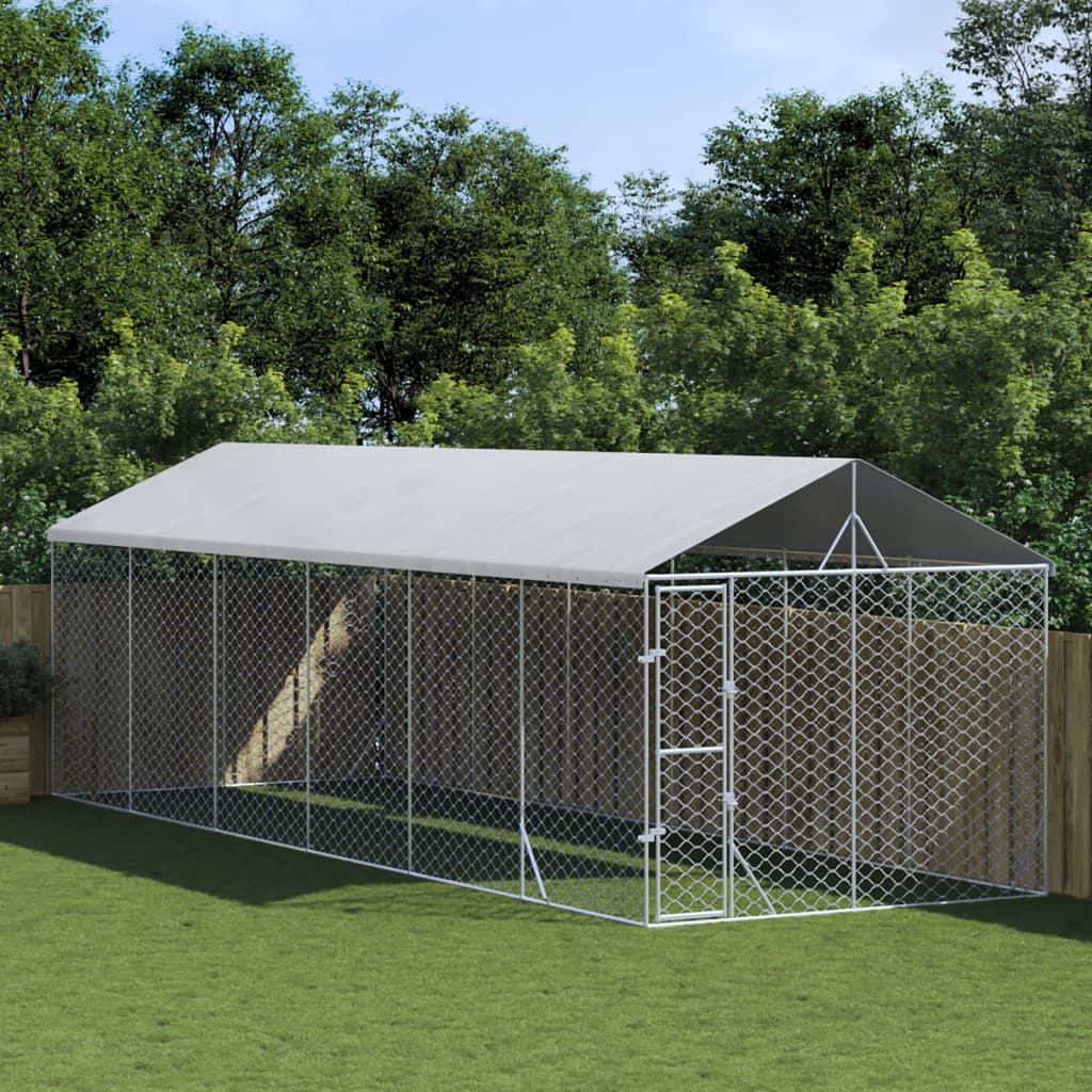 vidaXL Outdoor Dog Kennel with Roof Silver 3x9x2.5 m Galvanised Steel