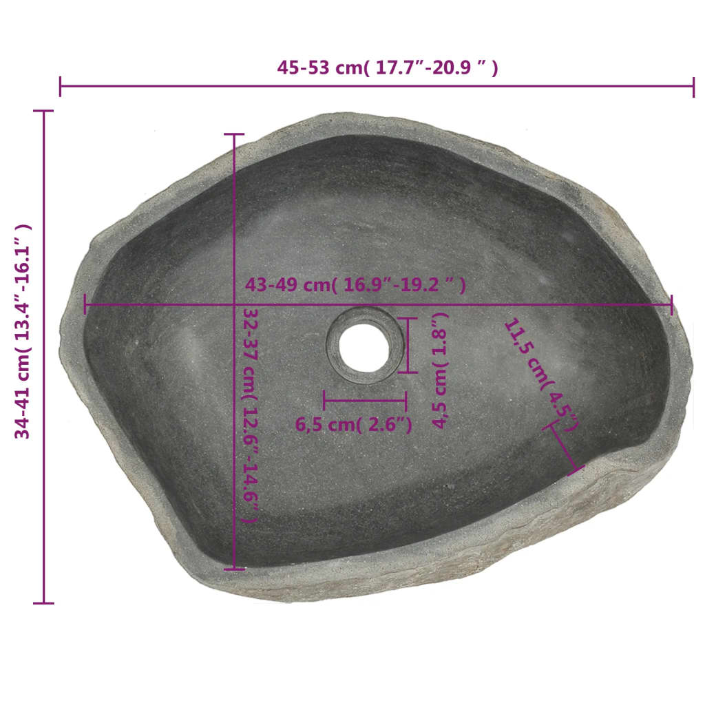 vidaXL Basin River Stone Oval (45-53)x(34-41) cm