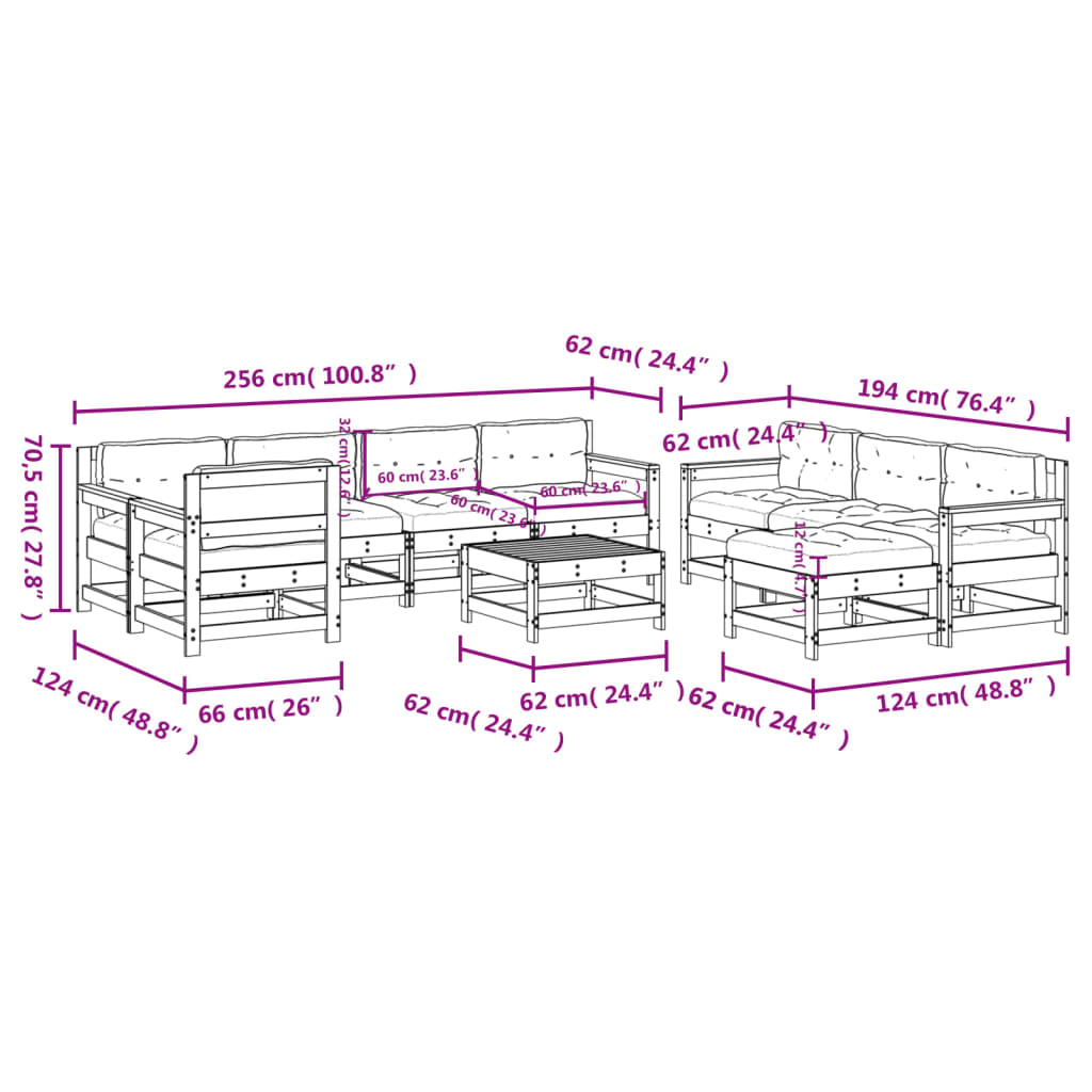 vidaXL 10 Piece Garden Lounge Set with Cushions White Solid Wood