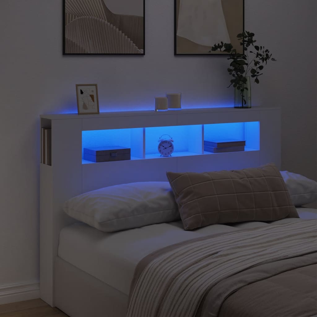 vidaXL LED Headboard White 160x18.5x103.5 cm Engineered Wood