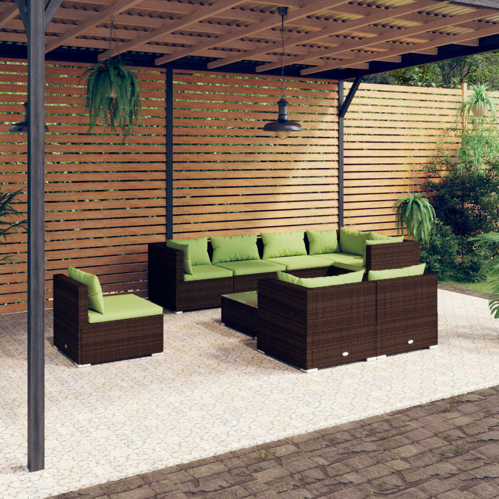 vidaXL 9 Piece Garden Lounge Set with Cushions Poly Rattan Brown