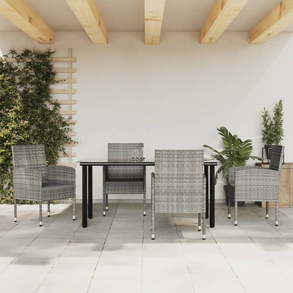 vidaXL 5 Piece Garden Dining Set Grey and Black Poly Rattan and Steel