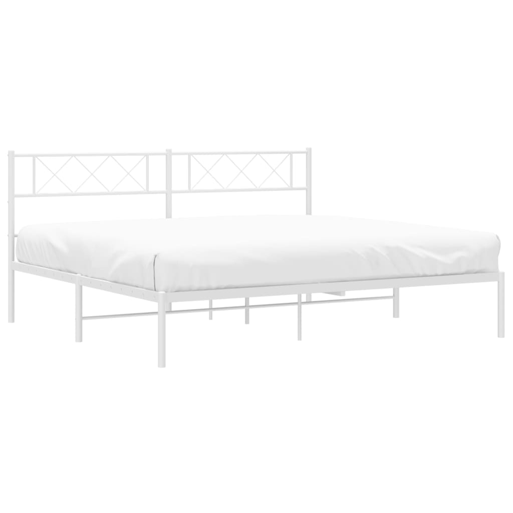 vidaXL Metal Bed Frame without Mattress with Headboard White 180x200 cm Super King