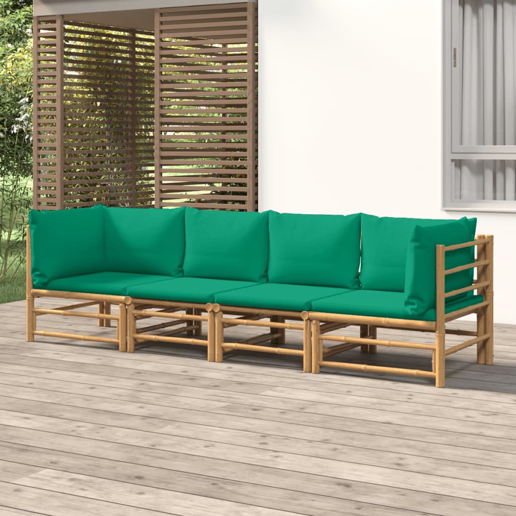 vidaXL 4 Piece Garden Lounge Set with Green Cushions Bamboo