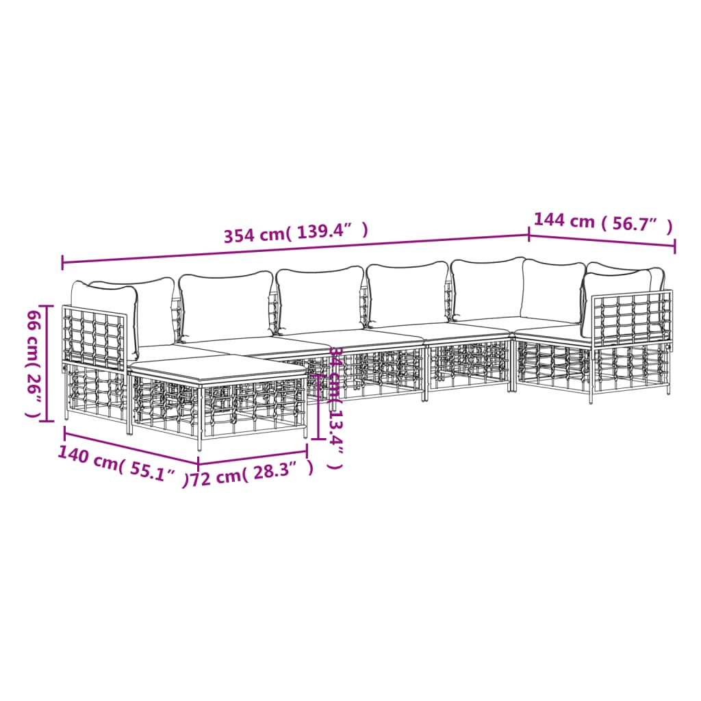 vidaXL 7 Piece Garden Lounge Set with Cushions Anthracite Poly Rattan