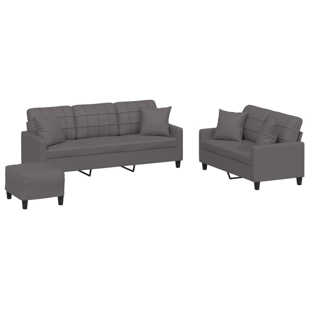 vidaXL 3 Piece Sofa Set with Pillows Grey Faux Leather