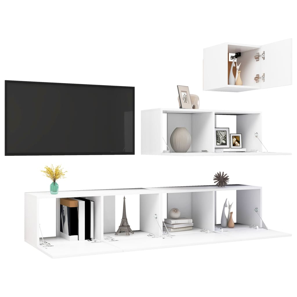 vidaXL 4 Piece TV Cabinet Set White Engineered Wood